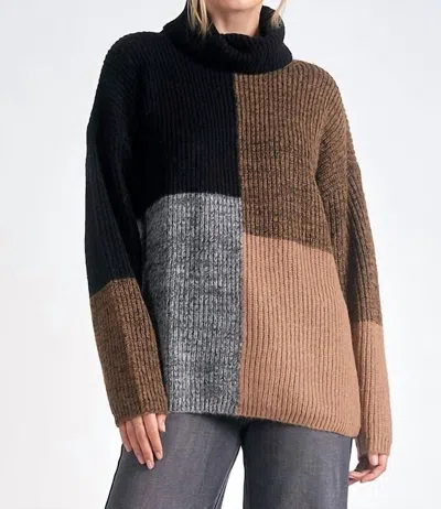 Elan Color Block Mock Neck Sweater In Black In Multi