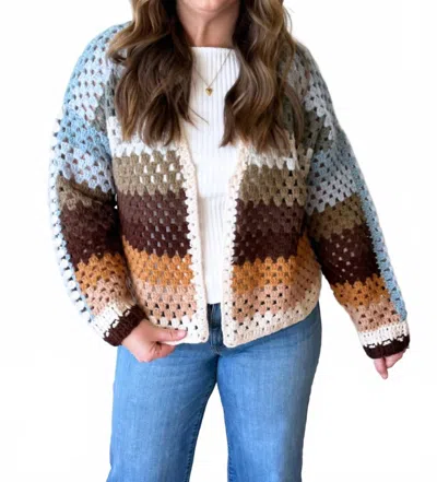 Elan Color Block Open Knit Cardigan In Neutral Multi