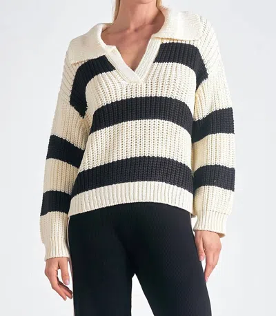 Elan Color Block V-neck Sweater In Black/white In Multi