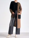 Elan Colorblock Long Cardigan In Black/brown In Black