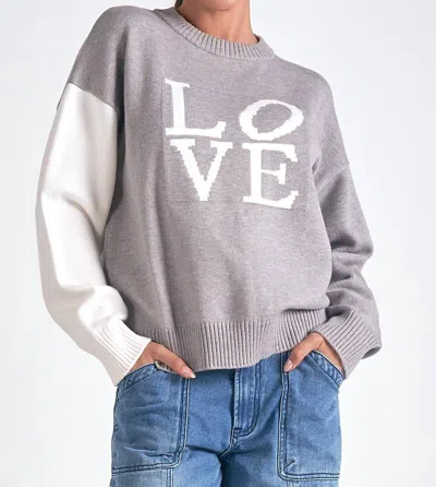 Elan Colorblock Love Round Neck Sweater In Grey/off White