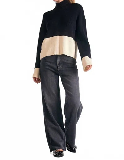 Elan Colorblock Mock Neck Sweater In Black