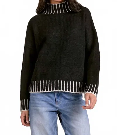 Elan Contrast Stitch Mock Neck Turtleneck Sweater In Black