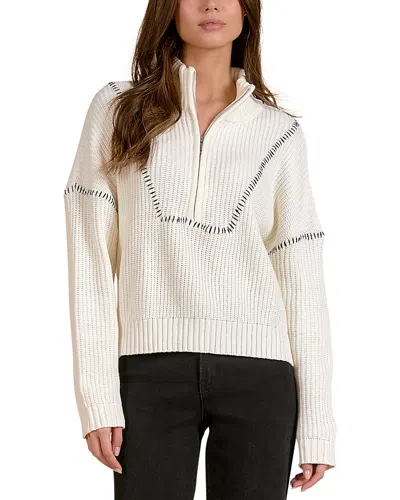 Elan Contrast Stitch Quarter Zip Sweater In White
