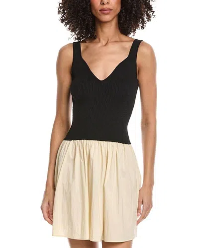 Elan Contrast V Neck Mini Dress In Black