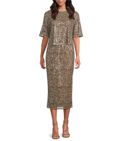 Elan Coordinating Sequin Maxi Sheath Skirt In Cheetah Print In Brown