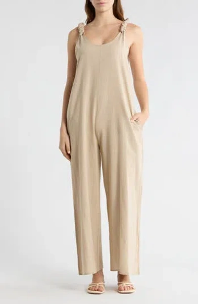 Elan Cotton & Linen Cover-up Jumpsuit In Brown
