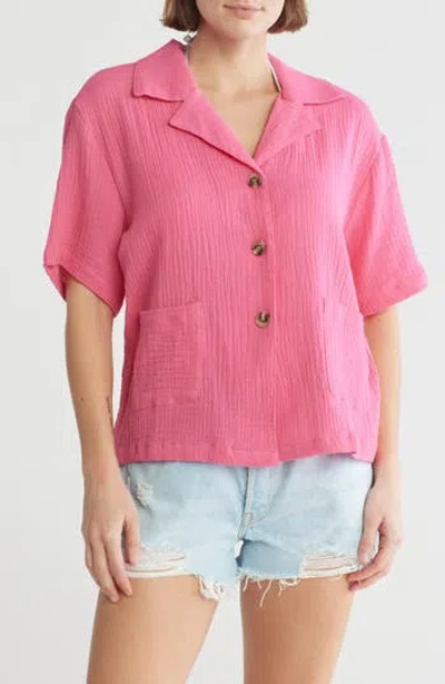 Elan Cotton Camp Shirt In Hot Pink