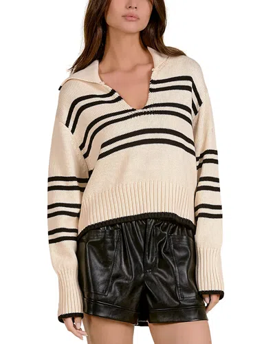Elan Cotton Collared V Neck Sweater In Neutral