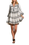 Elan Cotton Cover-up Babydoll Minidress In White/blackdnu