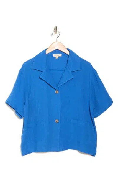 Elan Cotton Cover-up Camp Shirt In Blue Bright