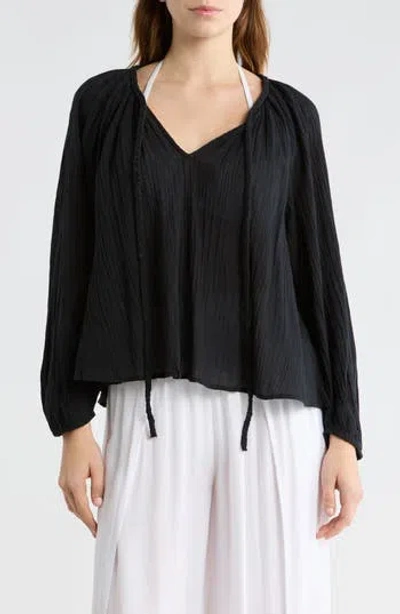 Elan Cotton Gauze Cover-up Shirt In Black