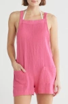 Elan Cotton Gauze Romper & Tank In Hot Pink