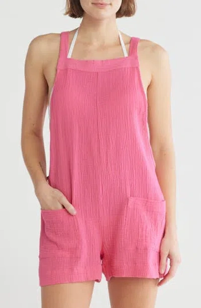 Elan Cotton Gauze Romper & Tank In Hot Pink