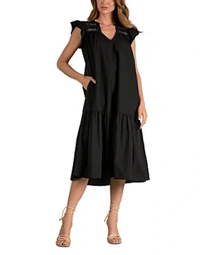 Elan Cotton Ladder Trim Dress In Black