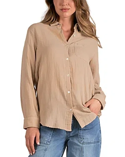 Elan Cotton Long Sleeve Crinkle Shirt In Peanut