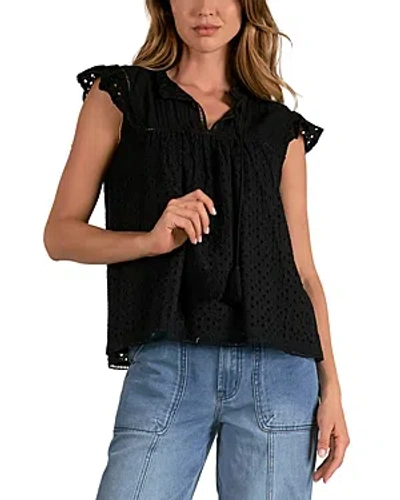 Elan Cotton Sleeveless Ruffled Top In Black