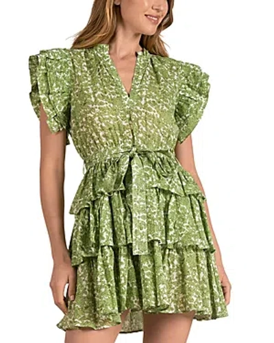 Elan Cotton Tiered Floral Dress In Green Santa Fe