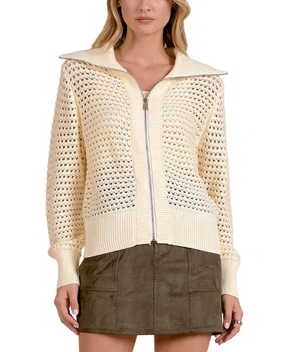 Elan Cotton Zip Front Knit Cardigan In Neutral