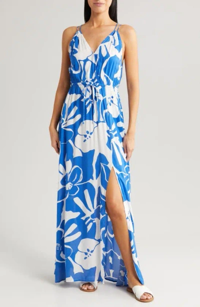 Elan Cover-up Maxi Dress In Blue Hibiscus