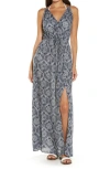 Elan Cover-up Maxi Dress In Navy/natural Bandana Print