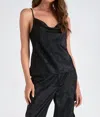 Elan Cowl Neck Shimmer Cami Top In Black