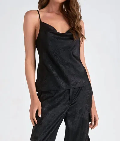 Elan Cowl Neck Shimmer Cami Top In Black