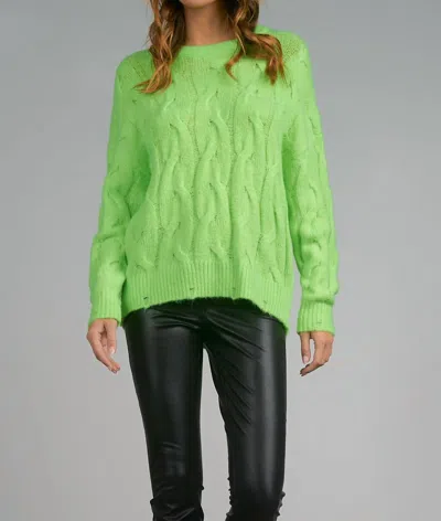 Elan Crew Neck Cable Sweater In Lime In Green