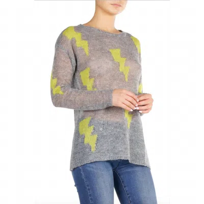 Elan Crew Neck Lightning Bolt Sweater In Grey/lime In Multi