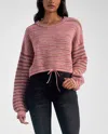 Elan Crew Neck Sweater In Rose Stripe In Pink