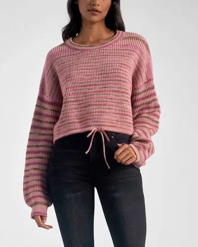 Elan Crew Neck Sweater In Rose Stripe In Pink