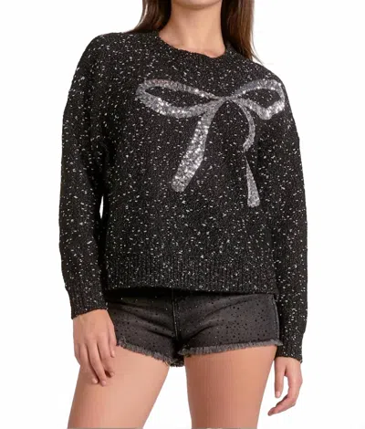 Elan Crew Neck Sweater With Sequin Bow In Black