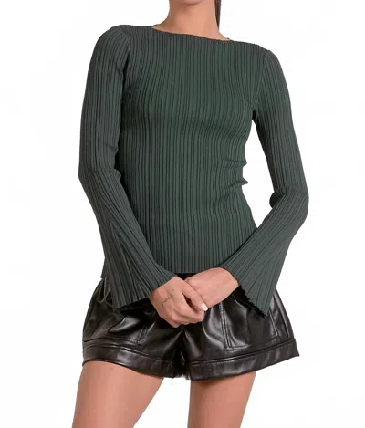 Elan Crewneck Bell Sleeve Top In Pine In Green