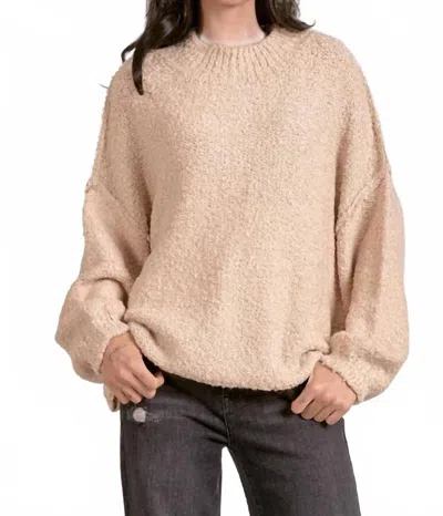 Elan Crewneck Boucle Sweater In Off White In Brown