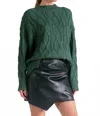 Elan Crewneck Cable Knit Sweater In Dark Green In Green