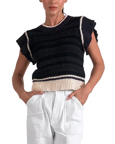 Elan Crewneck Cap Sleeve Sweater In Black