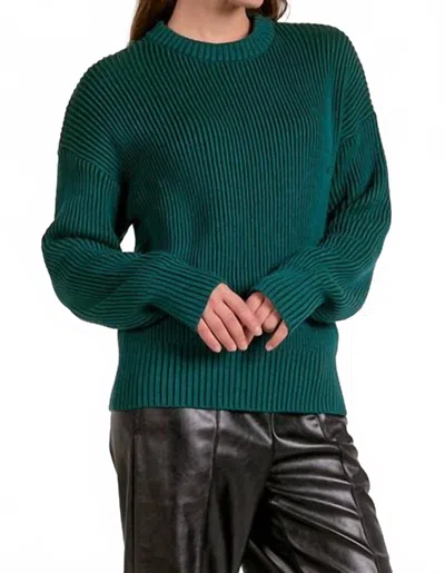 Elan Crewneck Long Sleeve Sweater In Teal Green