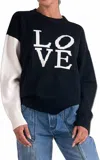 Elan Crewneck Love Colorblock Sweater In Black/off White In Multi