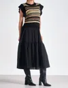 Elan Crew Neck Woven Midi Dress In Black In Multi