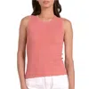 Elan Crewneck Sleeveless Ribbed Tee Top In Coral In Multi
