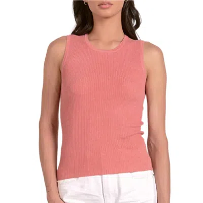Elan Crewneck Sleeveless Ribbed Tee Top In Coral In Multi