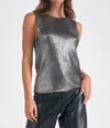 Elan Sleeveless Metallic Crewneck Sweater In Silver In Silver