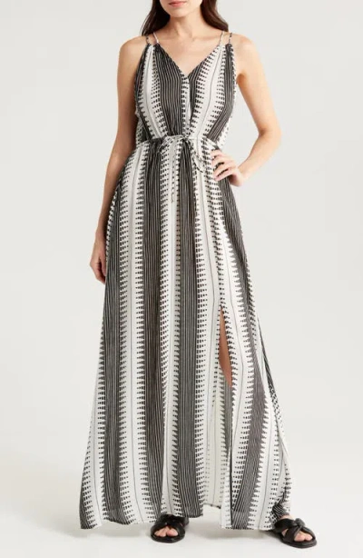 Elan Crinkle Gauze Cover-up Maxi Dress In Gray