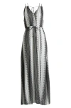 Elan Crinkle Gauze Cover-up Maxi Dress In Black/white Kenya