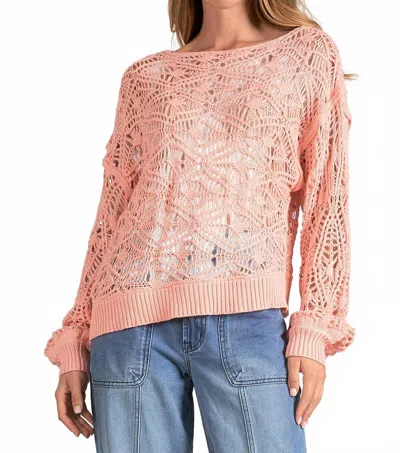 Elan Crochet Boat Neck Sweater In Blossom In Pink