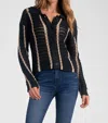 Elan Crochet Button Down Sweater In Black