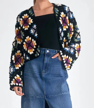Elan Crochet Cardigan Sweater In Multi-colored