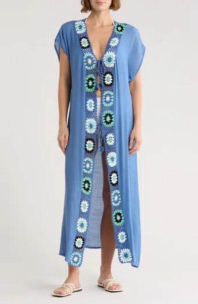 Elan Crochet Cover-up Dress In Blue