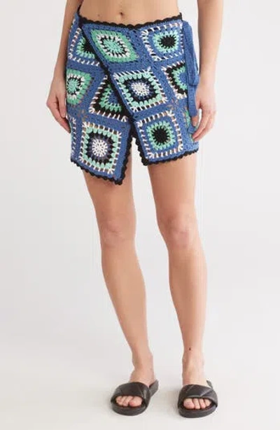 Elan Crochet Cover-up Wrap Skirt In Blue Multi ModeSens