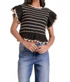 Elan Crochet Frills Top In Black/natural In Multi
